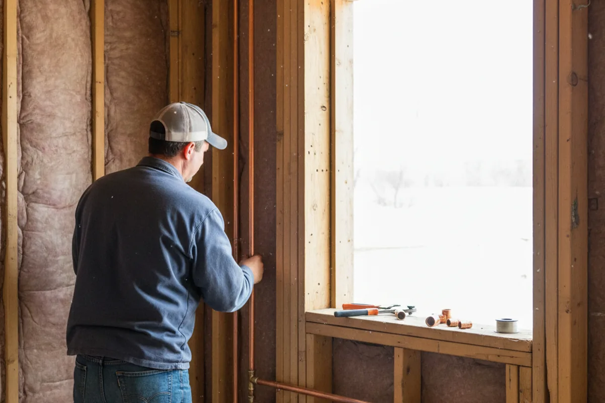 Licensed plumber running new copper supply lines in a Farmdale home